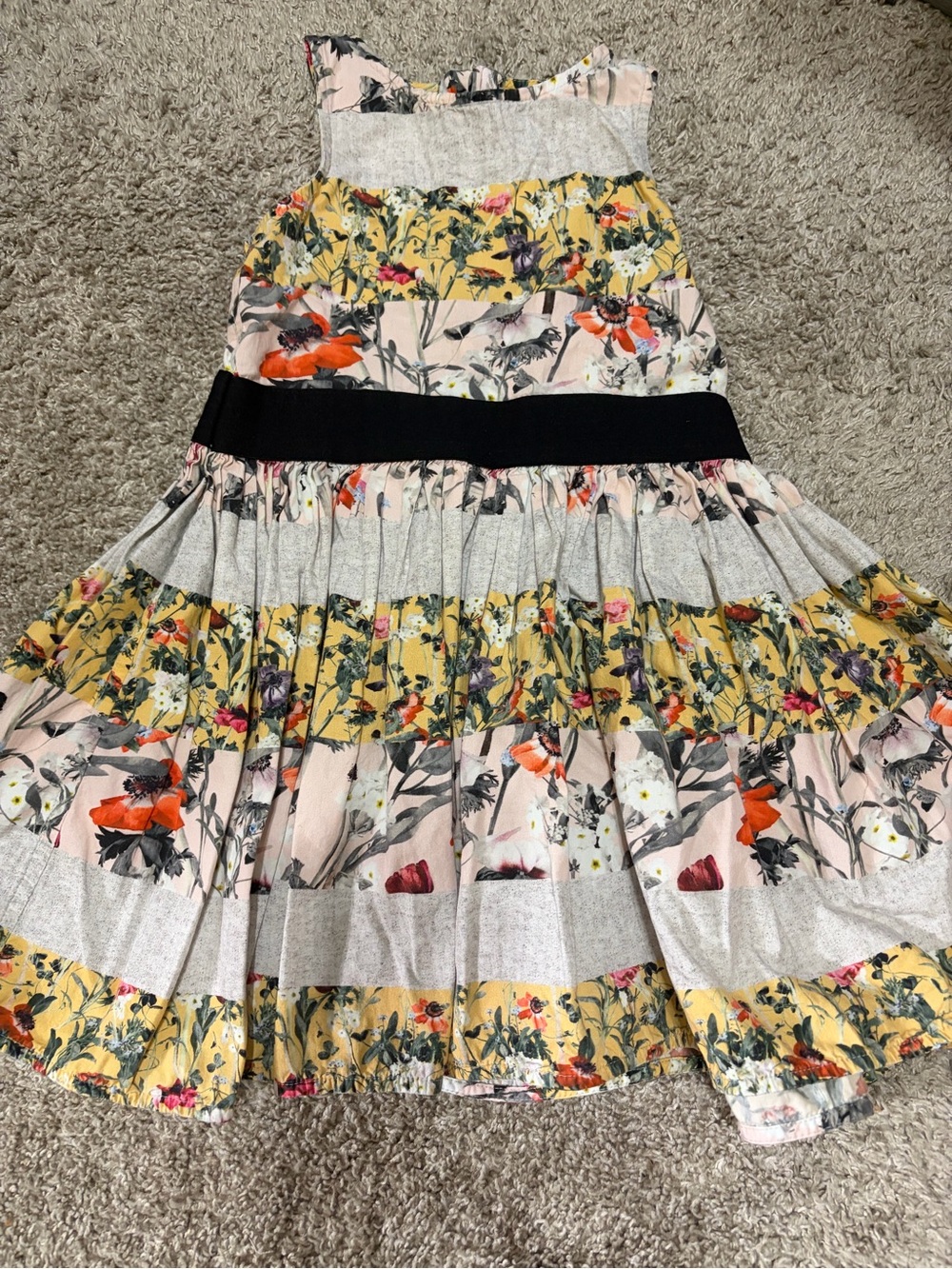 Molo Floral Tiered Dress with Black Waistband - Yellow, Pink, Orange